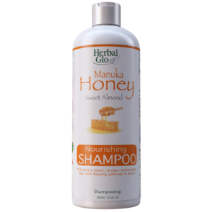 bottle of manuka honey and sweet almond nourishing shampoo